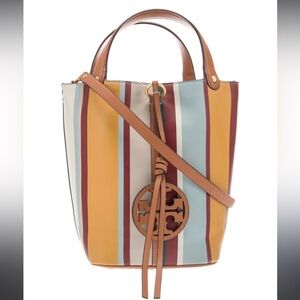 Tory Burch Miller Stripe Leather Bucket Bag